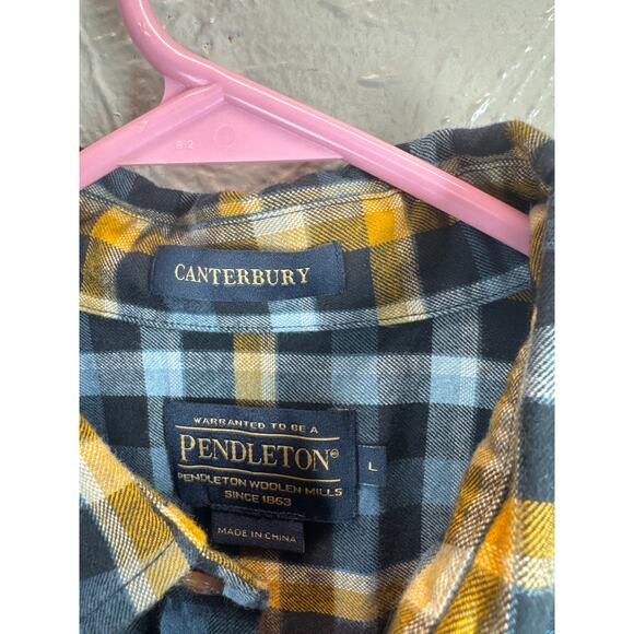 Pendleton‎ Canterbury Blue Checkered Flannel Merino Wool Mix Pima Cotton Large - Picture 4 of 5